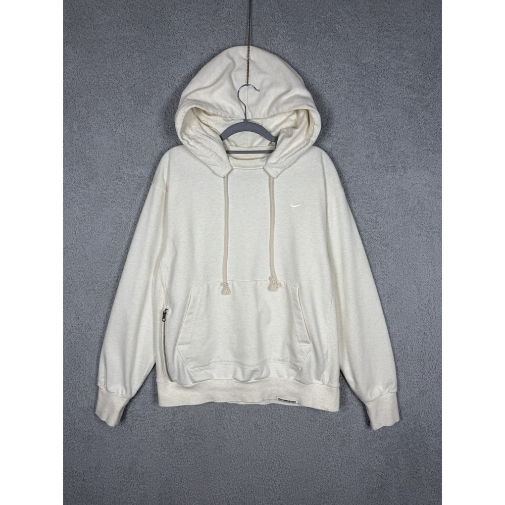 Nike Hoodie Mens M White Standard Issue Dri-FIT Pullover Sweatshirt Side Zip